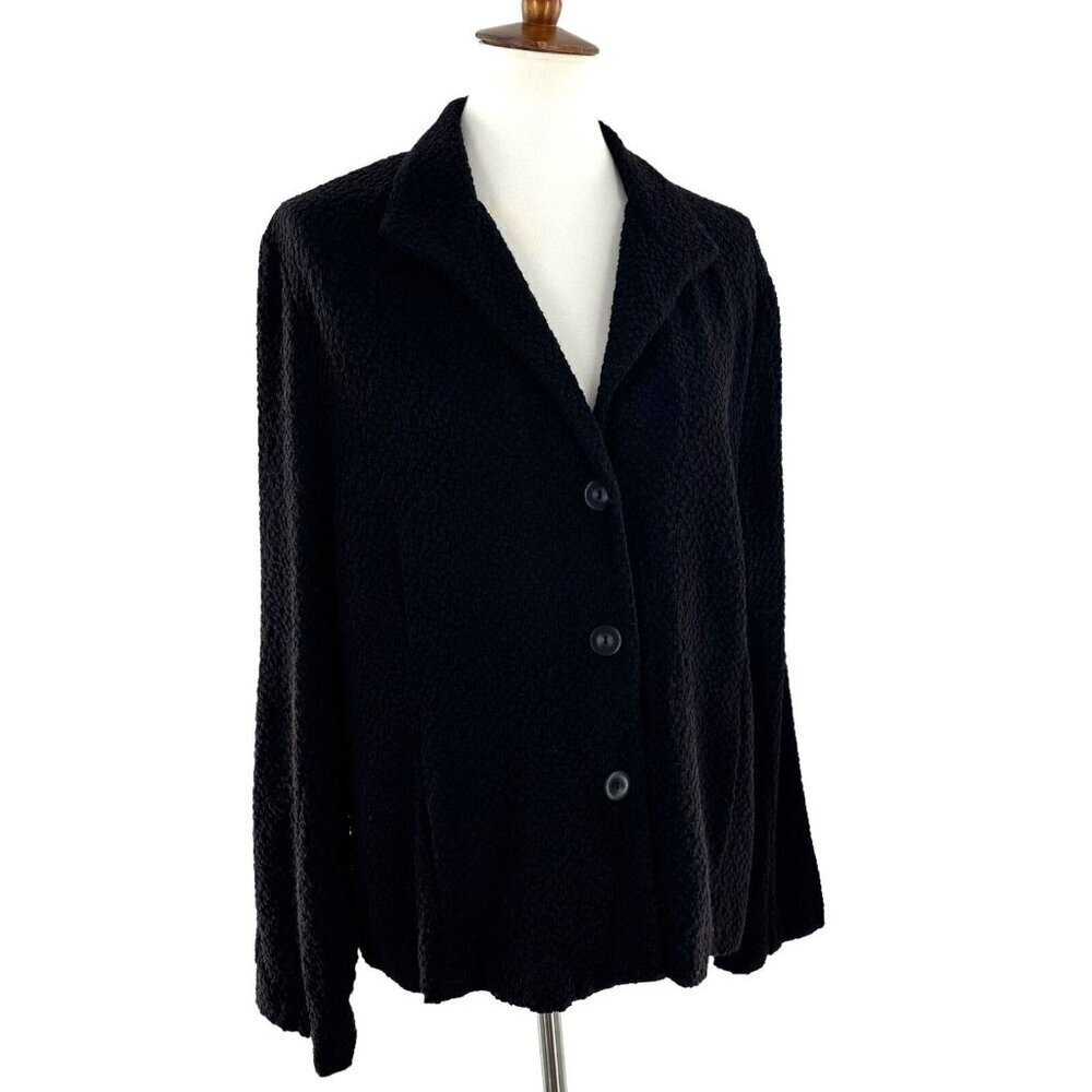 Eileen Fisher Black Textured Stretch Viscose Blend Jacket Size XL Blazer